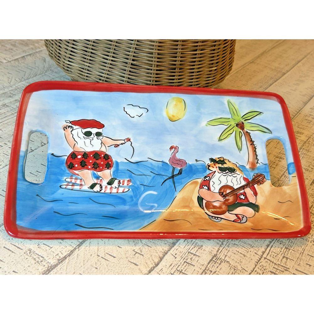 Tropical Santa Flamingo Hausenware Serving Plate Design by Mary Jane Mitchell